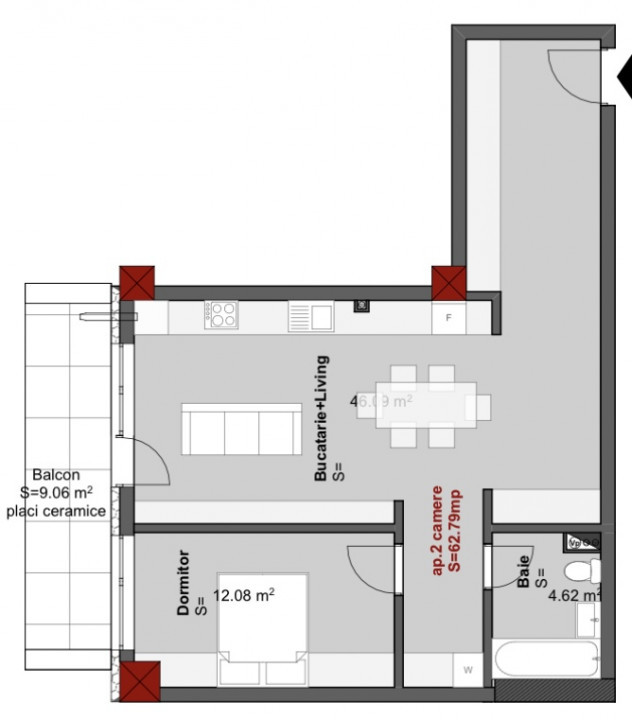 Vanzare Apartament 2 camere, 63 mp, zona centrala, Scala Center, garaj