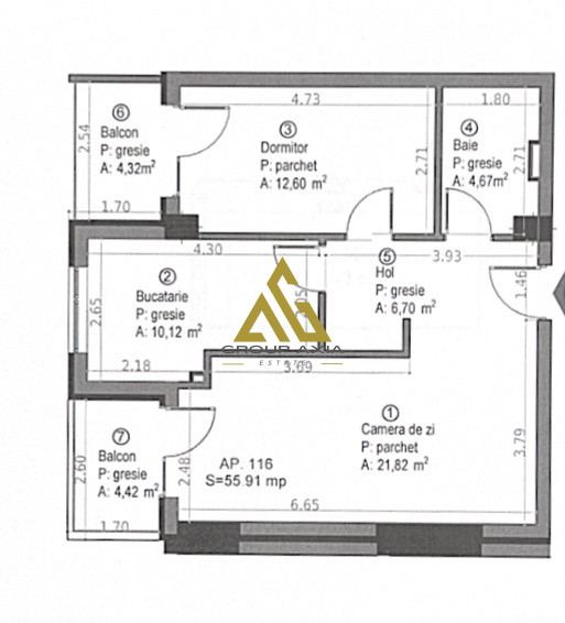 Apartament cu 2 camere, Soporului 1, 56 mp, 2 balcoane, etaj 6 din 7