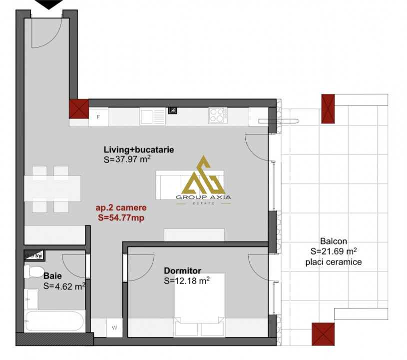 Inchiriere Apartament 2 camere, terasa 22mp, zona centrala, garaj